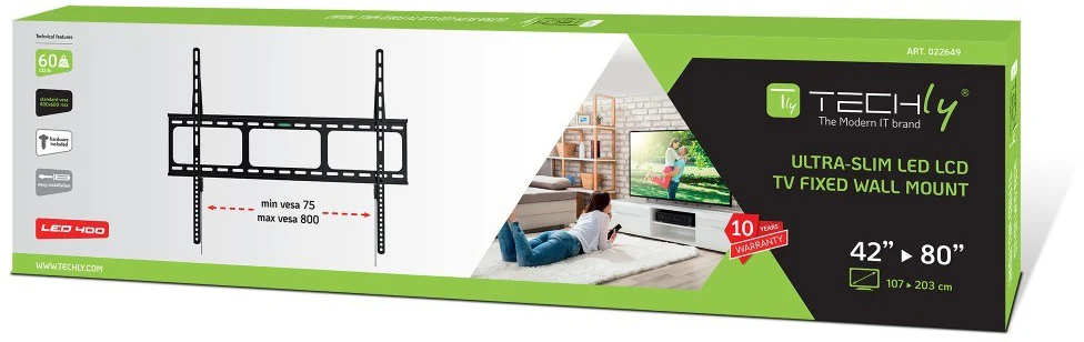 Techly ICA-PLB 860 televizoriaus laikiklis 2,03 m (80") Juoda