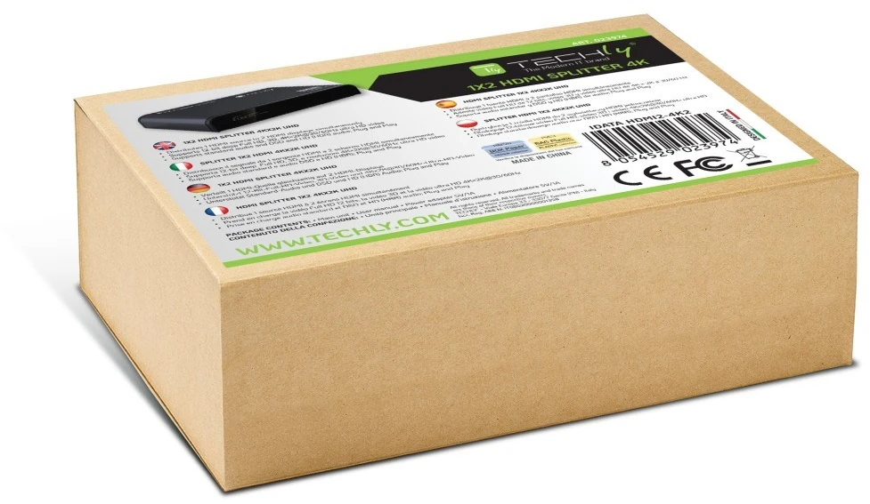 TECHLY 023974 Techly AV HDMI 2.0 skirstytuvas 1x2 UHD 4Kx2K 3D kintamosios srovės maitinimas