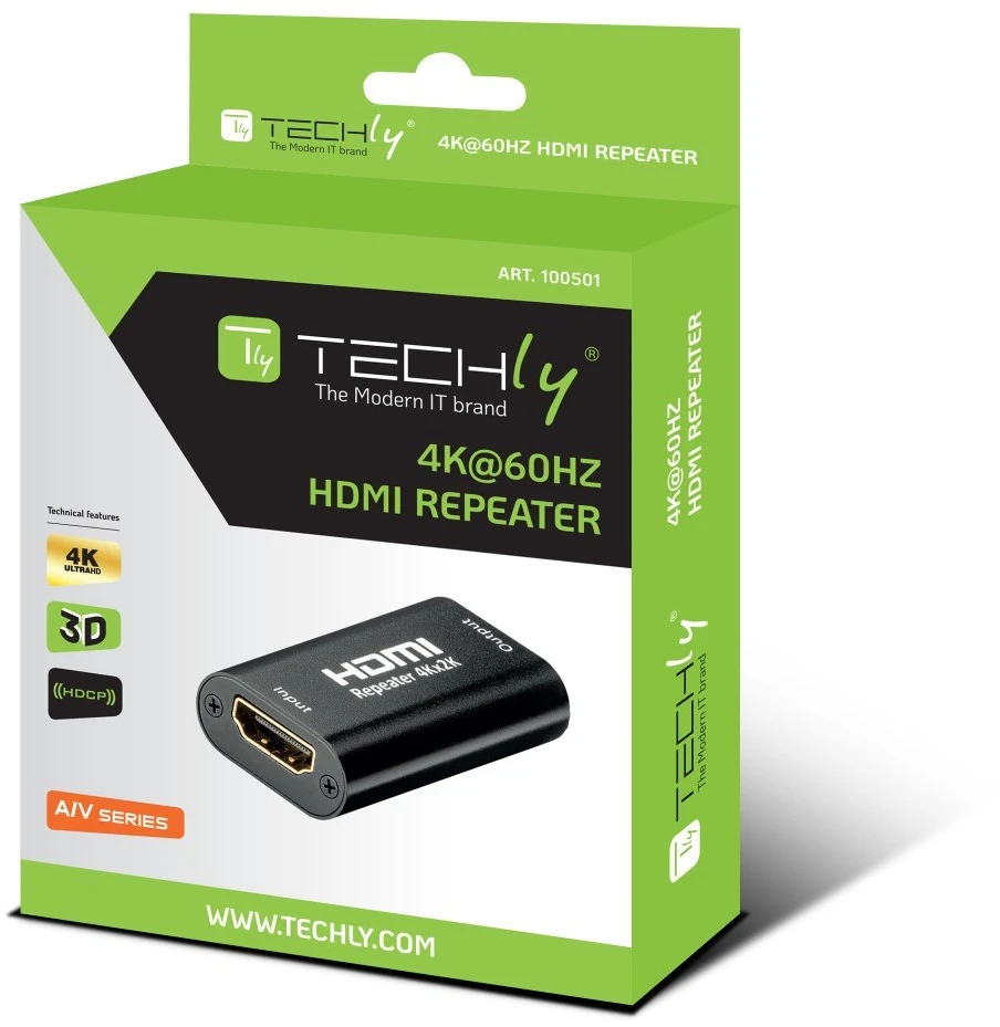 Techly IDATA HDMI2-RIP4KT vaizdo ir garso signalų ilgintuvas AV kartotuvas Juoda