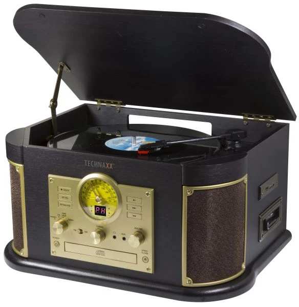 „Technaxx“ skaitmenina vinilo plokšteles, kasetes, kompaktinius diskus, radiją, turi AUX-IN ir „Bluetooth“ funkcijas