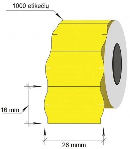Technoinform Kainų etiketės 26x16mm, banguotos, 1000vnt, geltonos spalvos