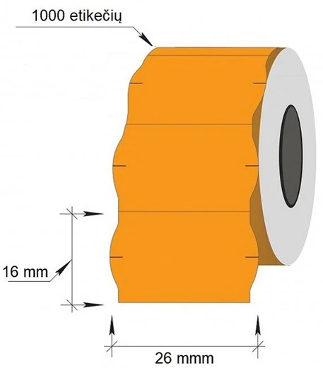 Technoinform Kainų etiketės 26x16mm, banguotos, 1000vnt, oranžinės spalvos