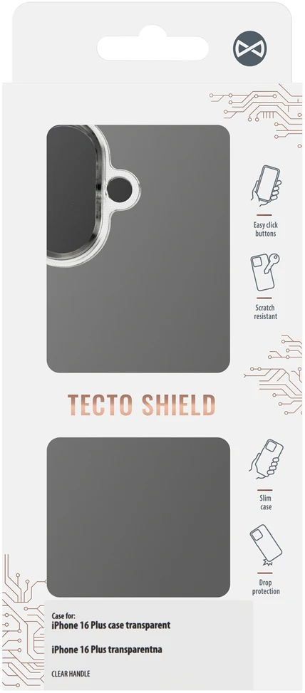 Tecto Shield Skaidrus dėklas su laikikliu iPhone 16 Plus, permatomas