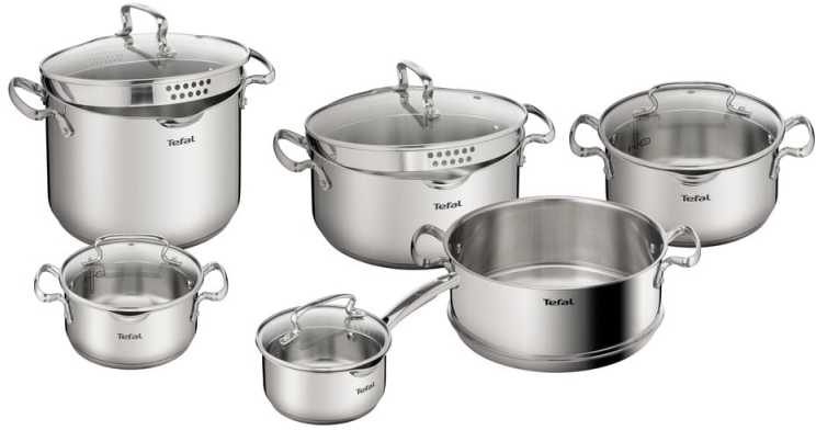 Indų Rinkinys - Tefal Duetto+ G719SA74 10 vnt. Nerūdijančio Plieno Indų Rinkinys, Nepridegantis, Sidabrinis