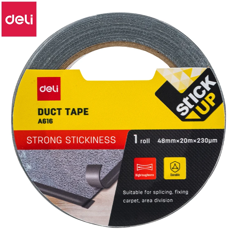 Tekstilinė lipni juosta Deli, 48mm x20m 230mic, juodos spalvos