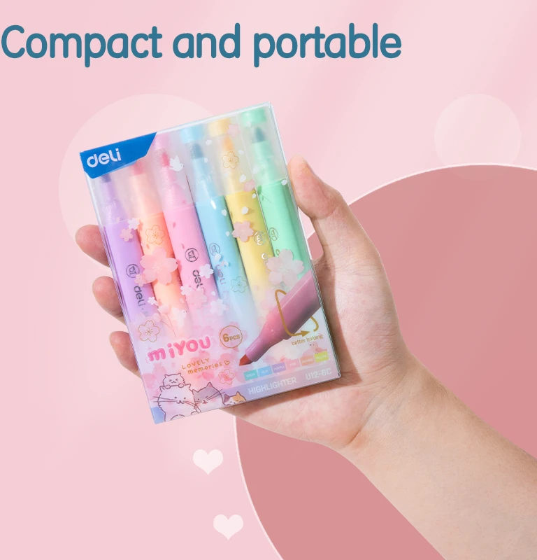 Teksto žymeklių rinkinys DELI Macaron, 1–5 mm, pastelinės 6 spalvos