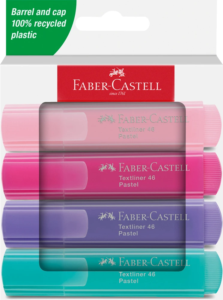 Teksto žymeklių rinkinys Faber-Castell 46, pasteliniai, 4 spalvų