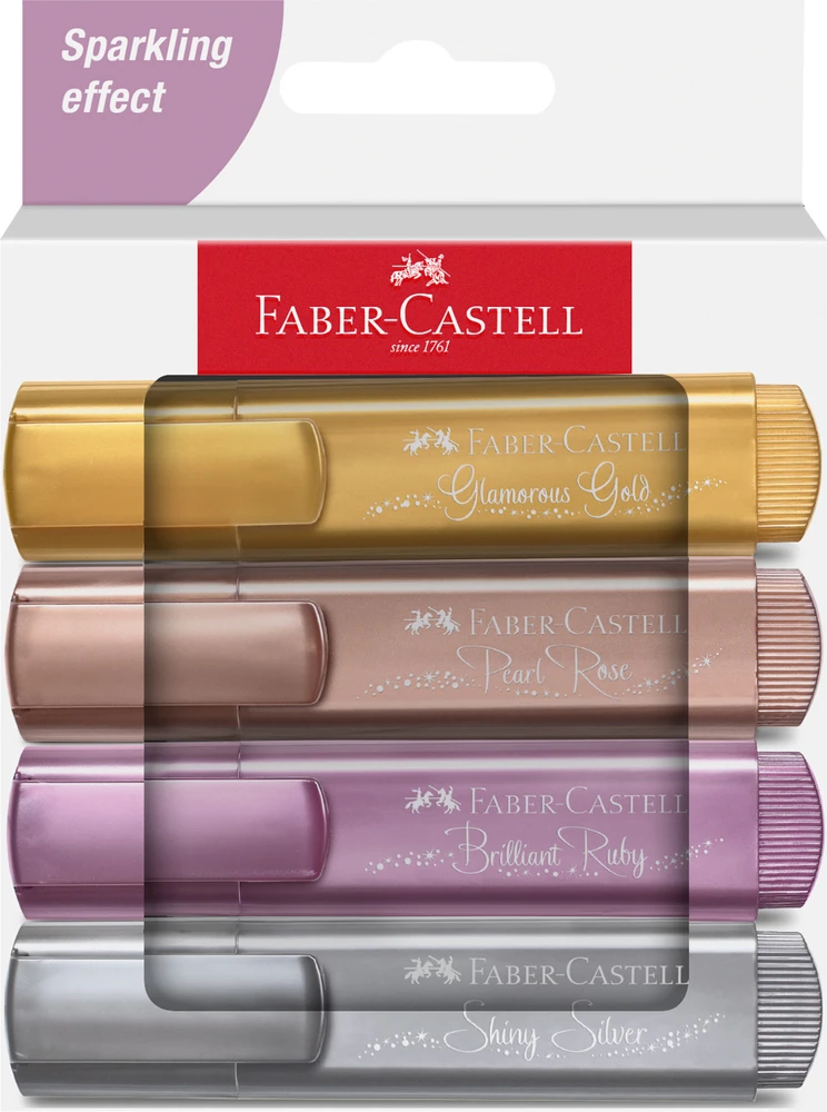 Teksto žymeklių rinkinys Faber-Castell 46, 4 spalvos, metalizuotos