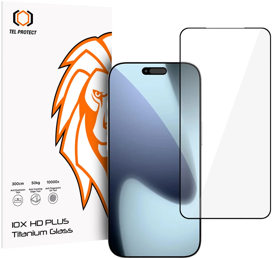 Tel Protect 10X HD Plus Titanium grūdintas stiklas, skirtas iPhone 17 Pro Max/18 Pro Max (dėklas)
