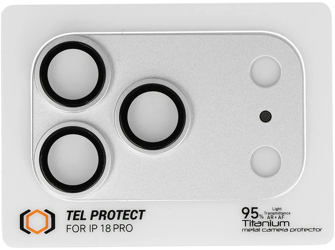 Tel Protect 95% AR+AF Full Metal Camera Protector apsauga kamerai, skirta iPhone 18 Pro, sidabrinė (blokas)