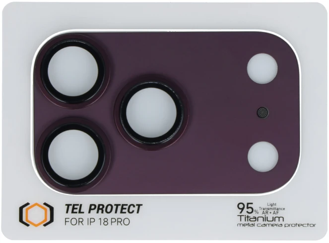 Tel Protect 95% AR+AF Full Metal Camera Protector apsauga kamerai, skirta iPhone 18 Pro, burgundo spalvos (blokas)