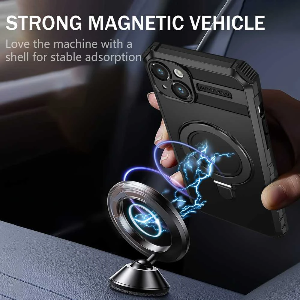 Tel Protect Armor Magsafe Metal Ring dėklas skirtas Apple iPhone 15 Plus juodos spalvos