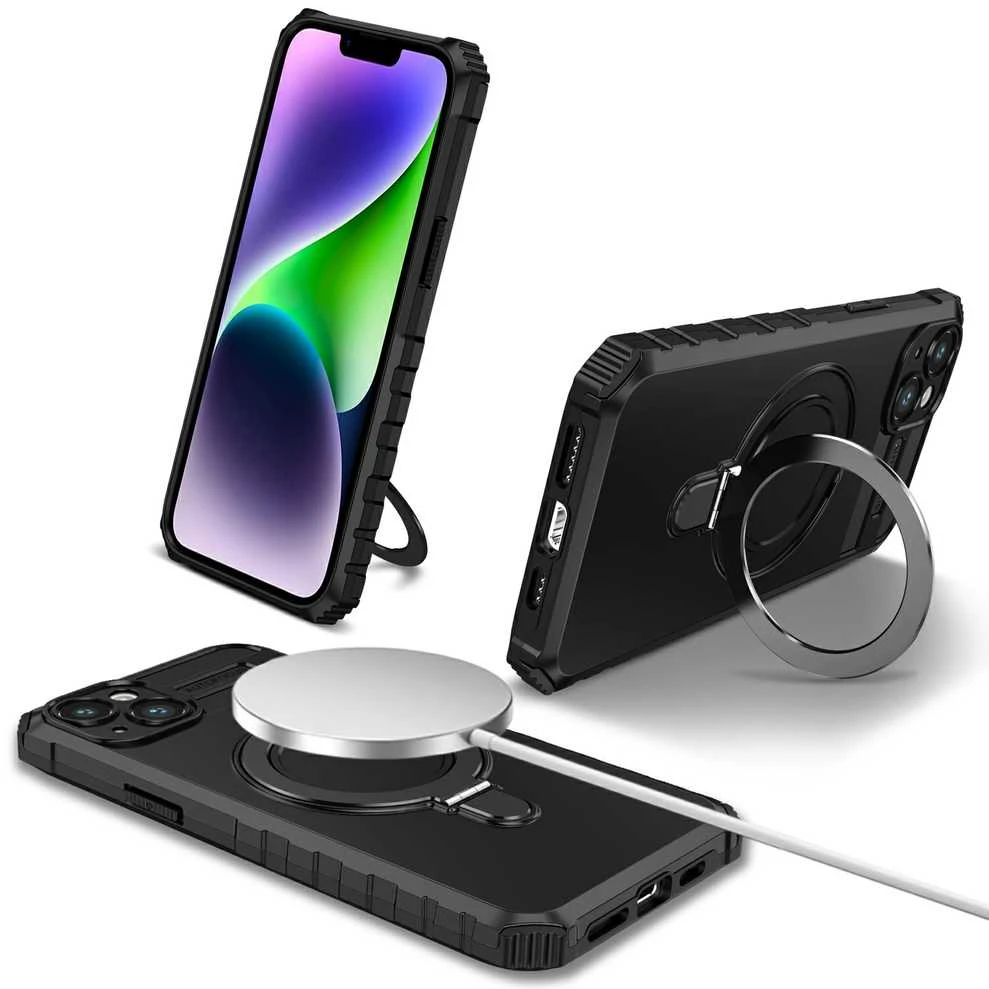 Tel Protect Armor Magsafe Metal Ring dėklas skirtas Apple iPhone 15 Plus juodos spalvos