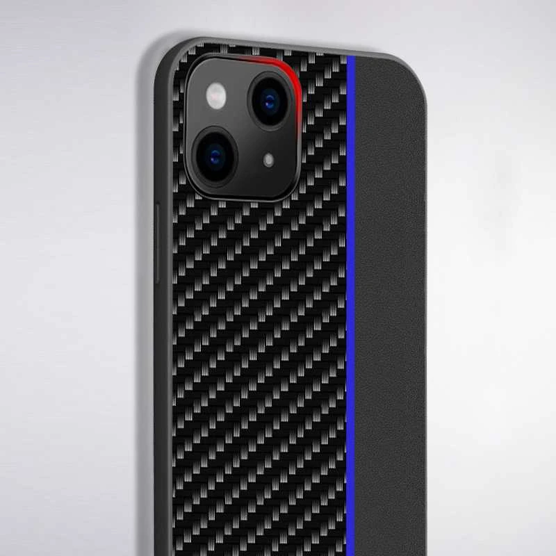 Tel Protect CARBON dėklas skirtas Apple iPhone 13 Pro juodos spalvos with mėlynos spalvos stripe