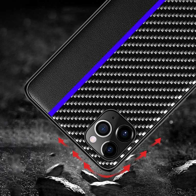 Tel Protect CARBON dėklas skirtas Apple iPhone 13 Pro juodos spalvos with mėlynos spalvos stripe