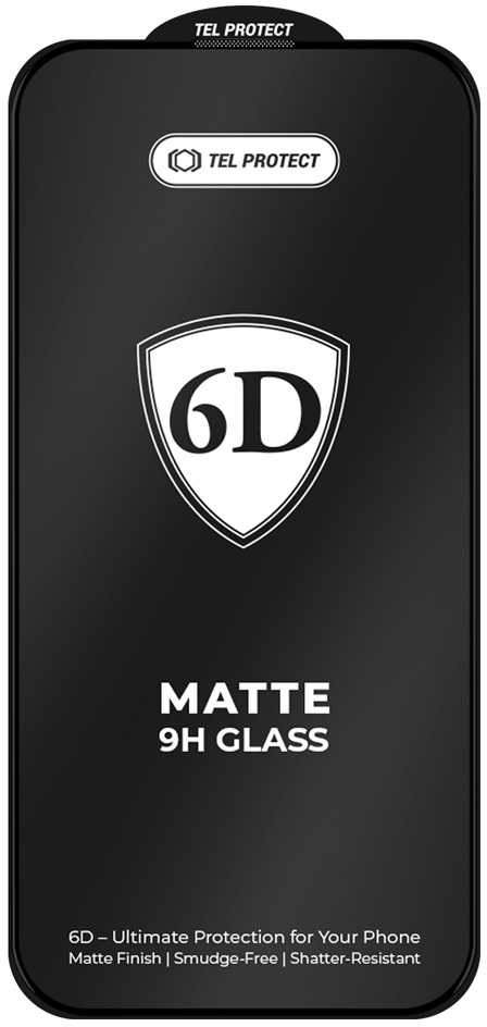Tel Protect Full Glue 6D Matt Apsauginis stiklas, skirtas Apple iPhone 15 Pro, juodas