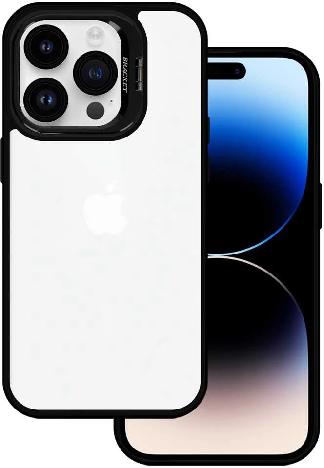 Tel Protect Kickstand dėklas + apsauginis stiklas kamerai (lens) skirtas Apple iPhone 15 Plus juodos spalvos