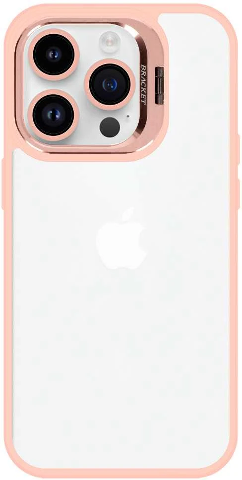 Tel Protect Kickstand dėklas + apsauginis stiklas kamerai (lens) skirtas Apple iPhone 13 Pro light rožinės spalvos