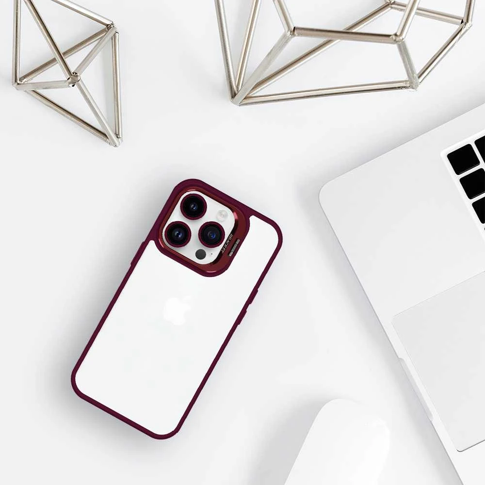 Tel Protect Kickstand dėklas + apsauginis stiklas kamerai (lens) skirtas Apple iPhone 11 Pro burgundy