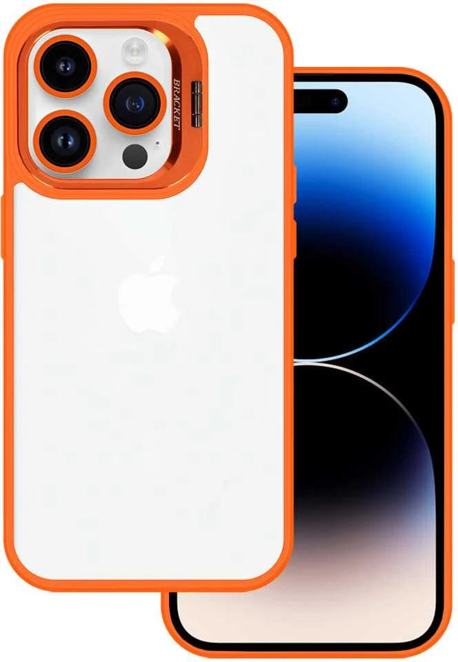 Tel Protect Kickstand dėklas + apsauginis stiklas kamerai (lens) skirtas iPhone 14 Pro Max oranžinės spalvos
