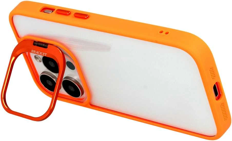 Tel Protect Kickstand dėklas + apsauginis stiklas kamerai (lens) skirtas Apple iPhone 15 Plus oranžinės spalvos