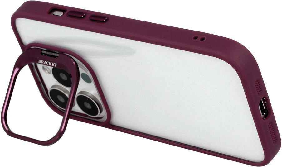 „Tel Protect“ dėklas su atlošu ir kameros stikliuku (objektyvu) Apple iPhone 15 Pro bordo spalvos
