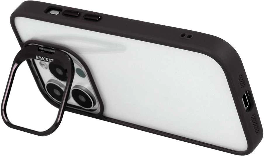 Tel Protect Kickstand dėklas + apsauginis stiklas kamerai (lens) skirtas Apple iPhone 15 Plus juodos spalvos