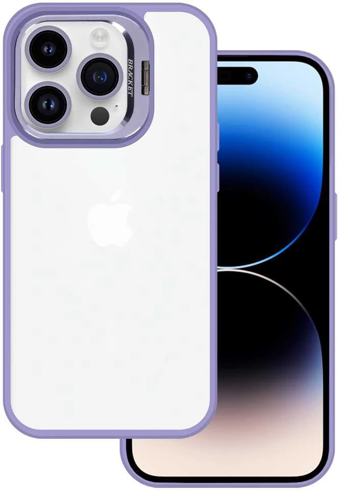 Tel Protect Kickstand dėklas + apsauginis stiklas kamerai (lens) skirtas Apple iPhone 13 Pro Max light violetinės spalvos