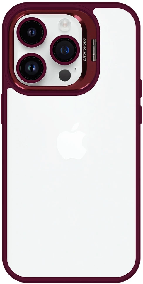 „Tel Protect“ dėklas su atlošu ir kameros stikliuku (objektyvu) Apple iPhone 15 Pro bordo spalvos