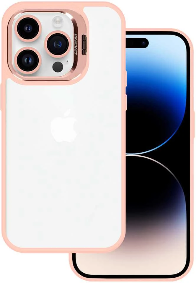Tel Protect Kickstand dėklas + apsauginis stiklas kamerai (lens) skirtas Apple iPhone 14 Pro Max light rožinės spalvos