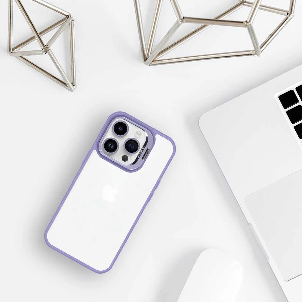 Tel Protect Kickstand dėklas + apsauginis stiklas kamerai (lens) skirtas Apple iPhone 13 Pro Max light violetinės spalvos