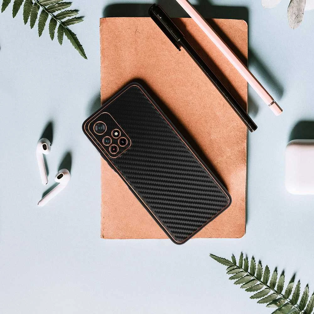 Tel Protect Leather Carbon dėklas skirtas Xiaomi Redmi Note 11 5G/Note 11S 5G/Poco M4 Pro 5G juodos spalvos