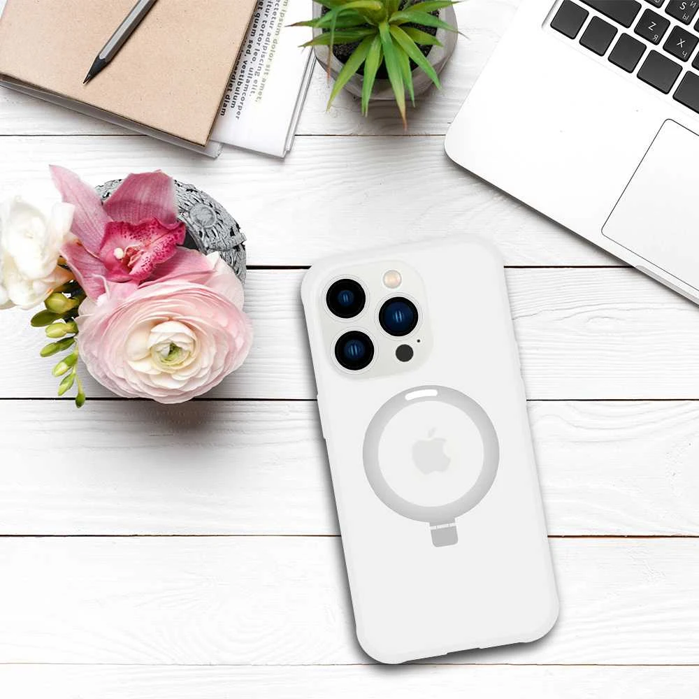 Tel Protect Magical Magsafe Stand dėklas skirtas Apple iPhone 15 Plus sidabro spalvos