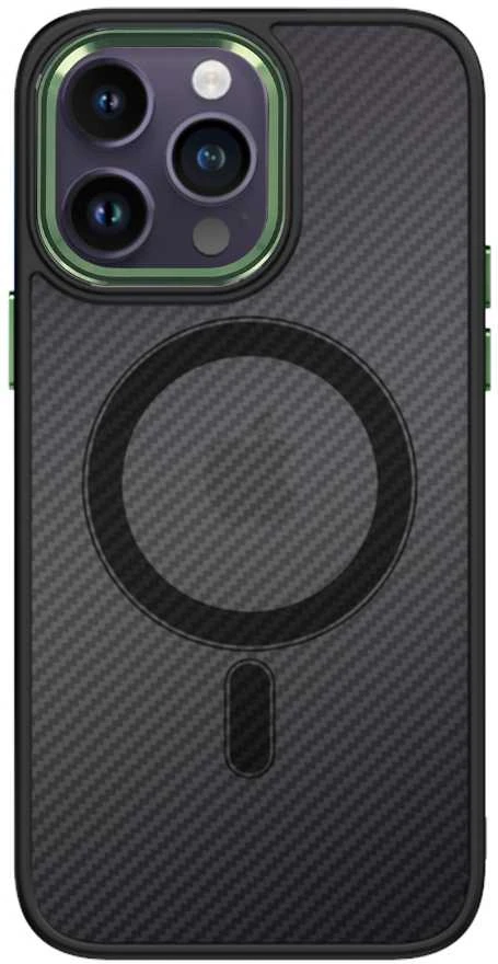 Tel Protect Magnetic Carbon dėklas skirtas iPhone 15 Plus juodas-žalias