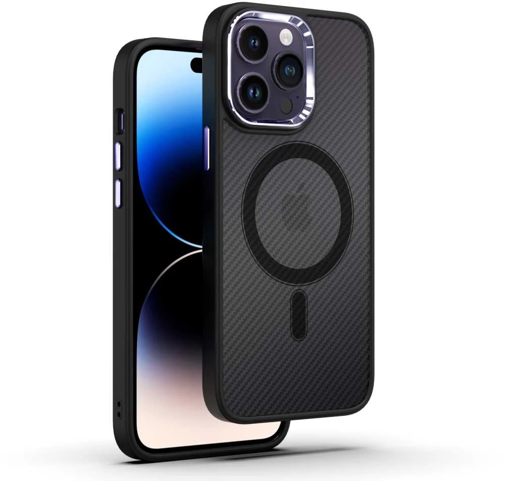 Tel Protect Magnetic Carbon dėklas skirtas Apple iPhone 15 Plus juodas-violetinis