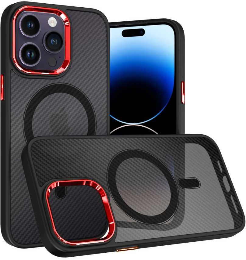 Tel Protect Magnetic Carbon dėklas skirtas iPhone 15 Plus juodas-raudonas