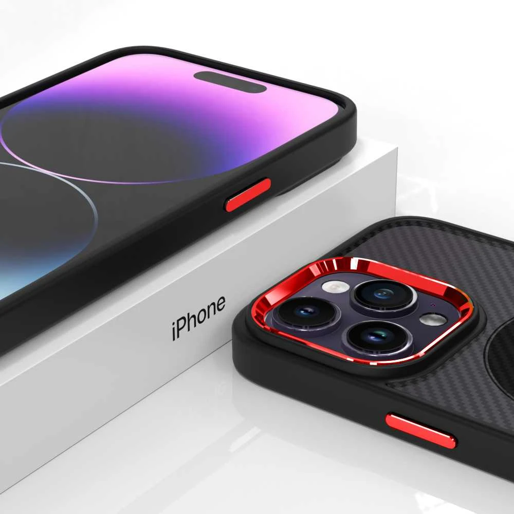Tel Protect Magnetic Carbon dėklas skirtas iPhone 15 Plus juodas-raudonas