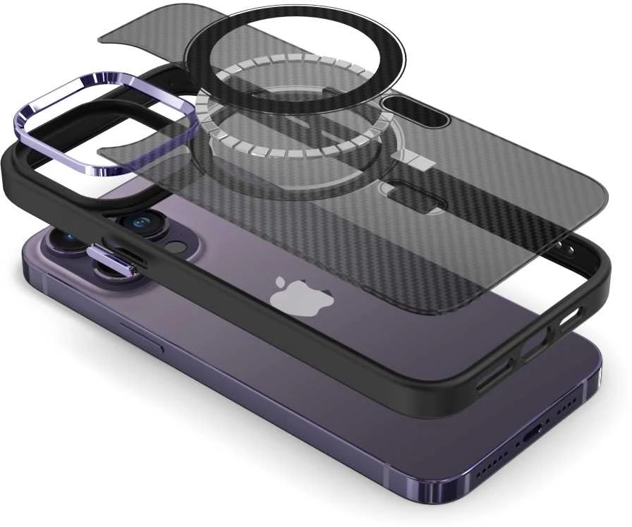 Tel Protect Magnetic Carbon dėklas skirtas Apple iPhone 15 Plus juodas-violetinis