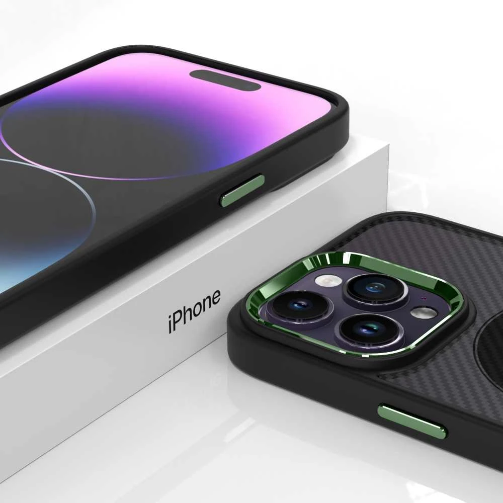 Tel Protect Magnetic Carbon dėklas skirtas iPhone 15 Plus juodas-žalias