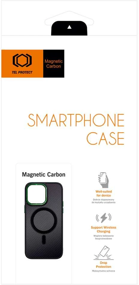 Tel Protect Magnetic Carbon dėklas skirtas iPhone 15 Plus juodas-žalias