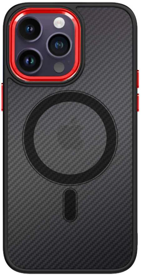 Tel Protect Magnetic Carbon dėklas skirtas iPhone 15 Plus juodas-raudonas
