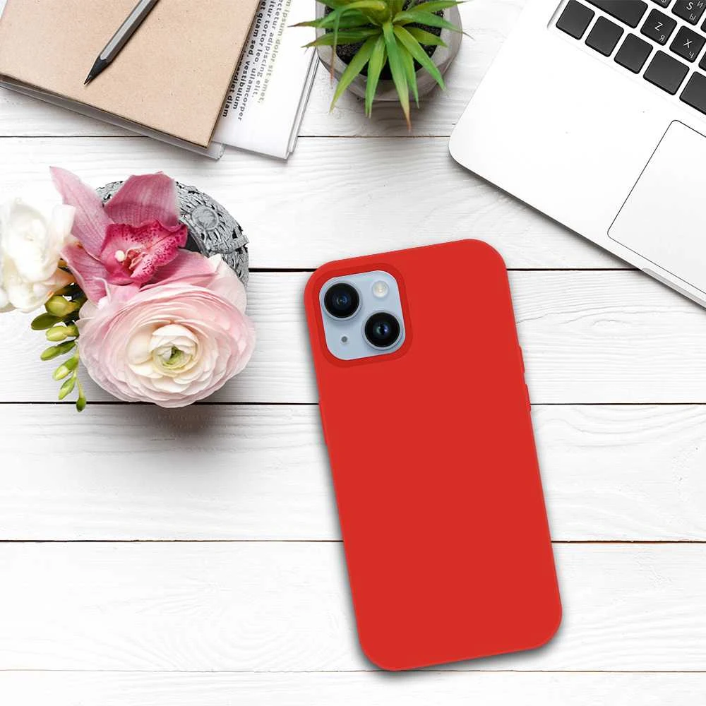 Tel Protect silikoninis Premium dėklas telefonui iPhone 15 Plus raudonos spalvos
