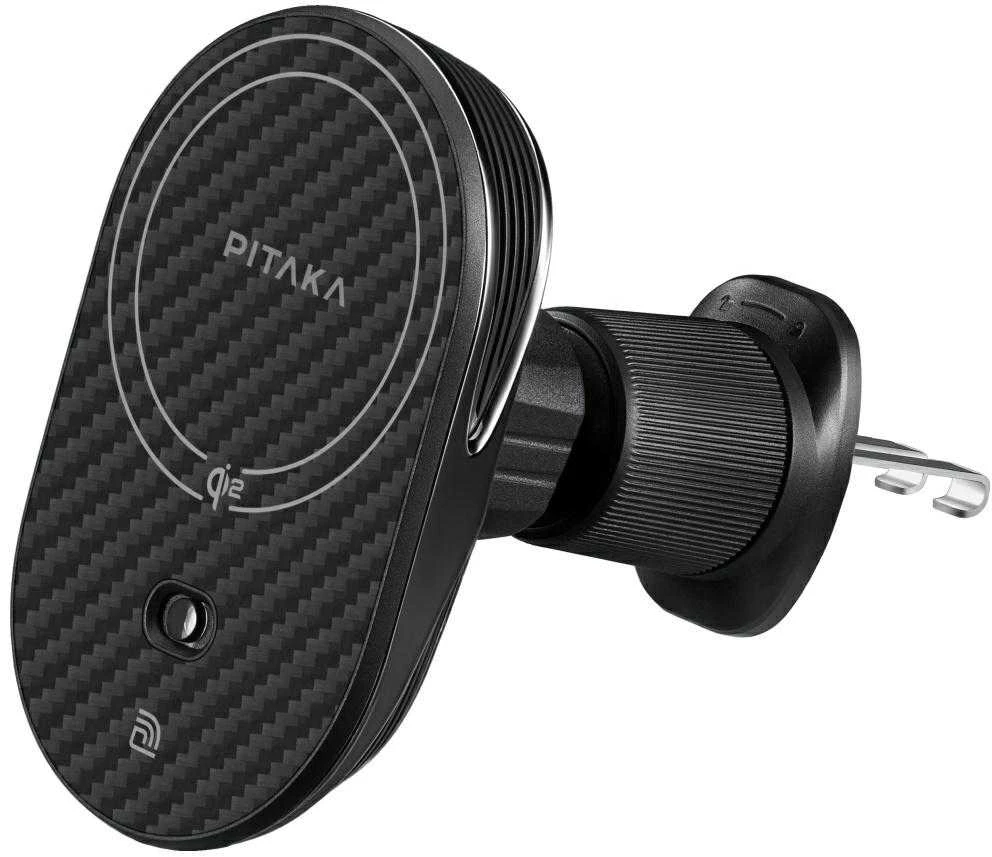 Car mount with wireless charger PITAKA MagEZ Pro 2 Qi2 15W NFC MagSafe juodos spalvos pilkos spalvos