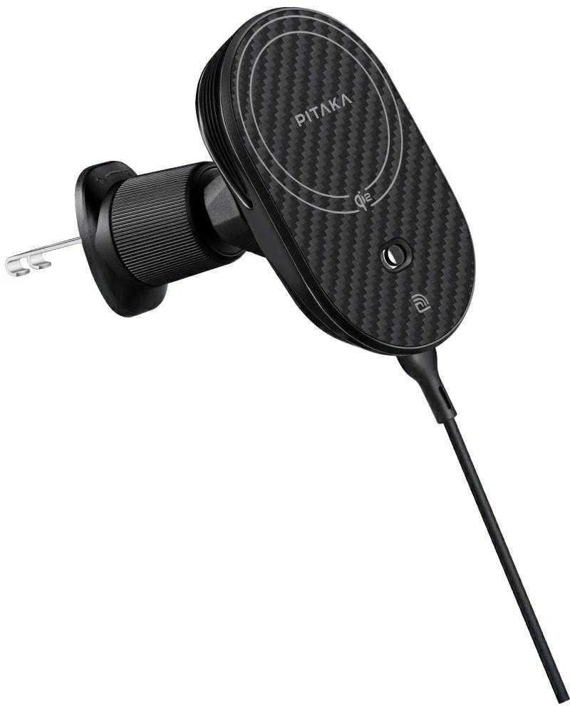 Car mount with wireless charger PITAKA MagEZ Pro 2 Qi2 15W NFC MagSafe juodos spalvos pilkos spalvos