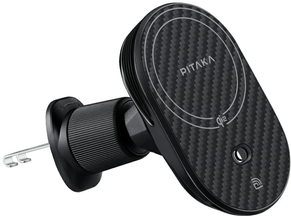 Car mount with wireless charger PITAKA MagEZ Pro 2 Qi2 15W NFC MagSafe juodos spalvos pilkos spalvos