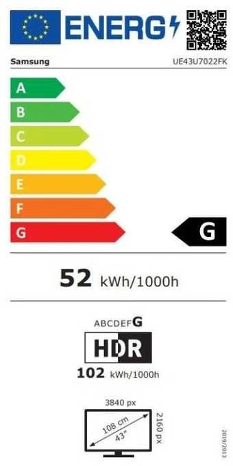 Televizorius SAMSUNG TV LED 43" UE43U7022FKXXH