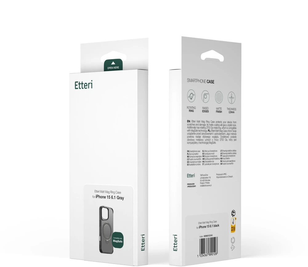 Etteri Matt Mag Ring dėklas, skirtas iPhone 15 6,1" pilkas