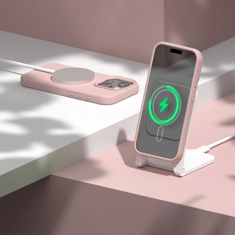 Etteri silikoninis Mag dėklas, skirtas iPhone 15 6,1" šviesiai rožinis