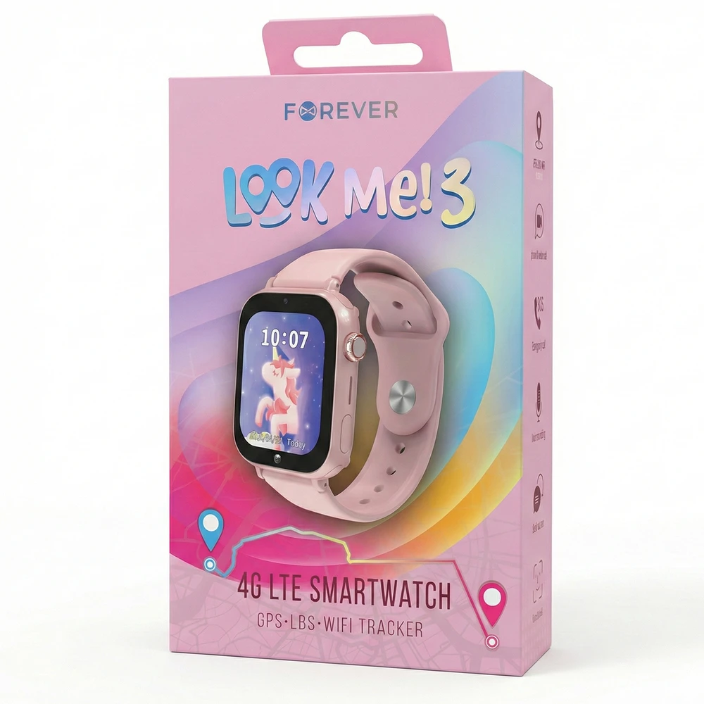 Forever išmanusis laikrodis GPS WiFi 4G Kids Look Me! 3 KW-520 rožinis