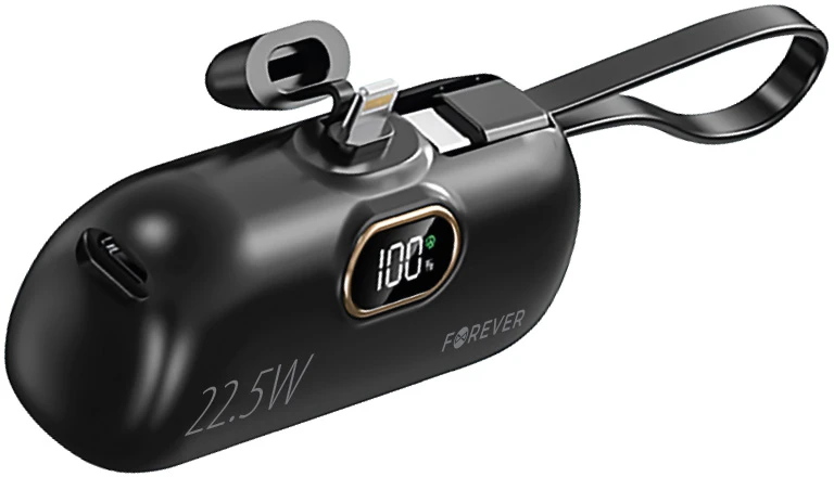 Forever mini išorinė baterija MTB-100 22.5W 5000 mAh Lightning juoda